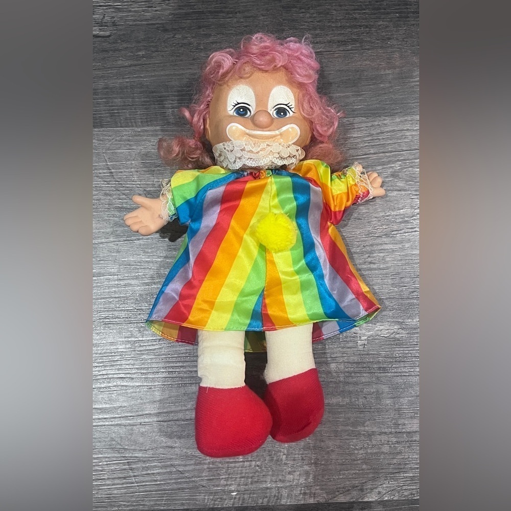 Vintage Colorful Clown Doll with Rainbow Dress